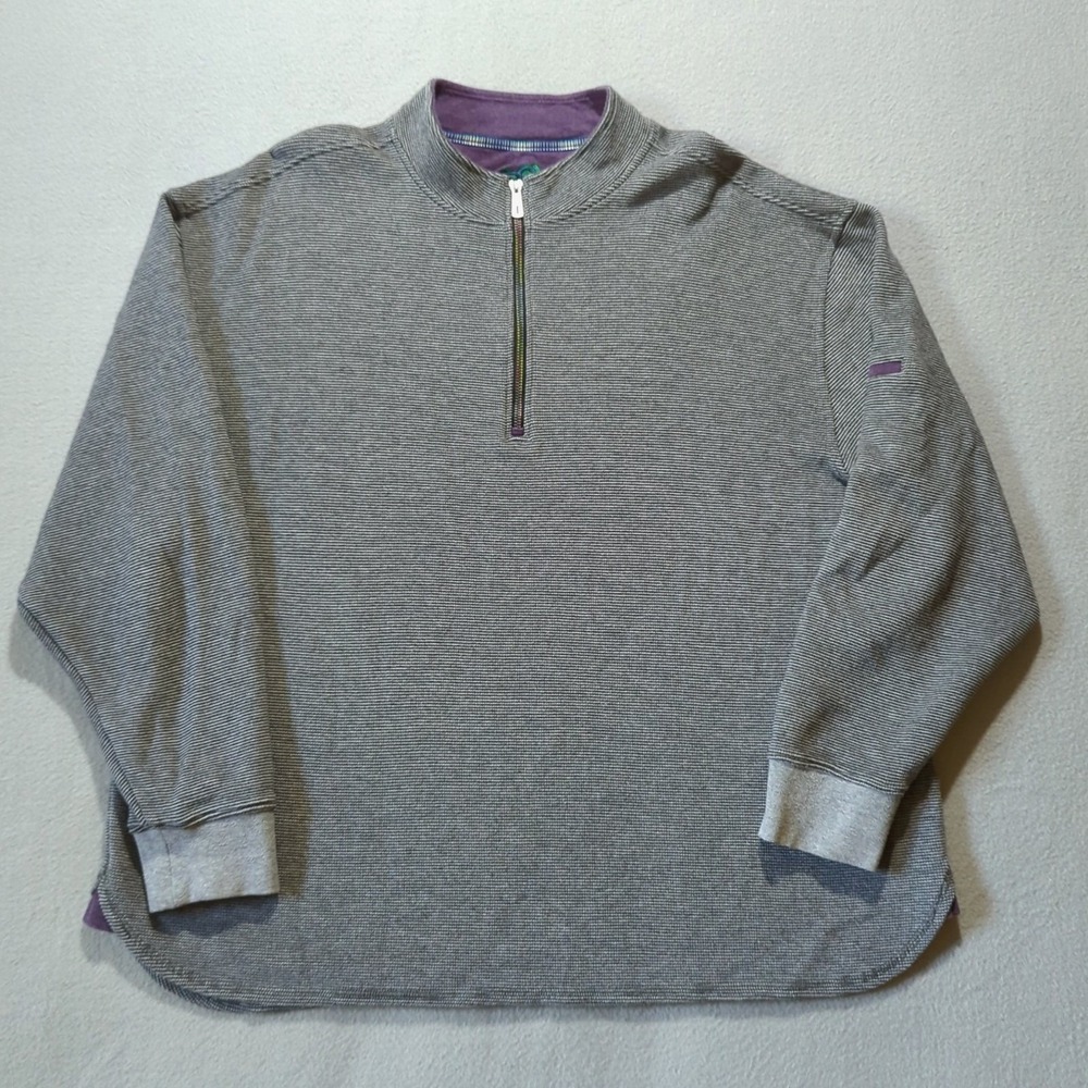 Robert Graham Sweater 2XL Gray Rainbow 1/4 Zip Waffle Knit Sleeve ‎ Pullover